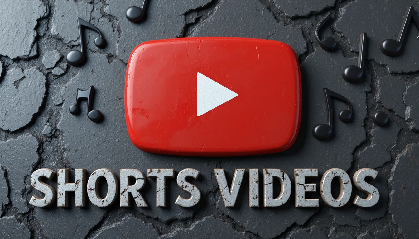 3D-geprägtes YouTube-Logo mit Musiknoten auf Stein-Hintergrund