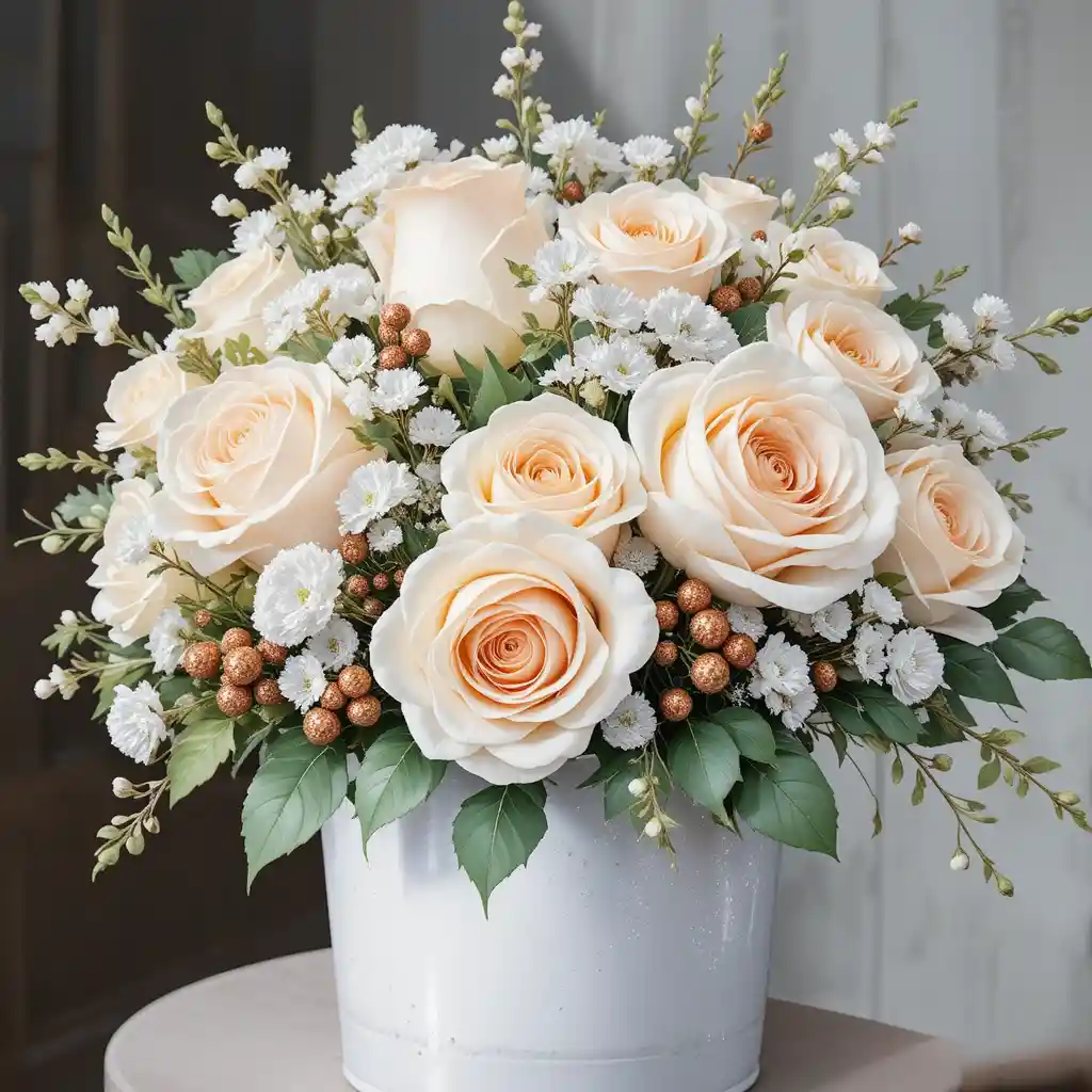 Élégant bouquet de roses blanches à l’aquarelle dans une boîte
