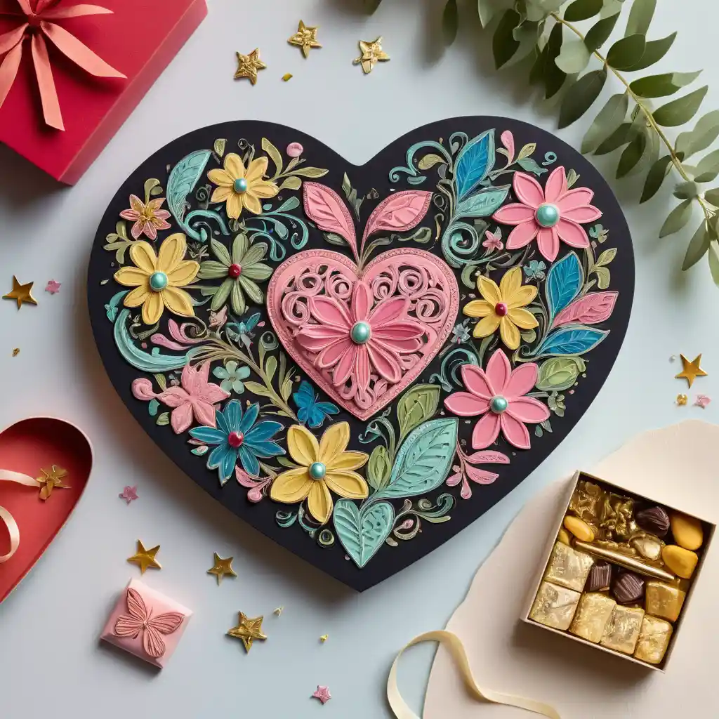 Playful heart card with doodles on elegant dinner table