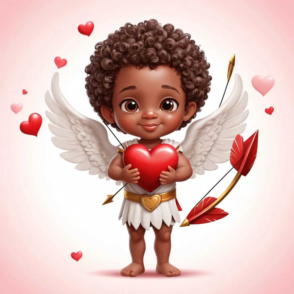 Fofo cupido bebê com arco de coração em fundo branco