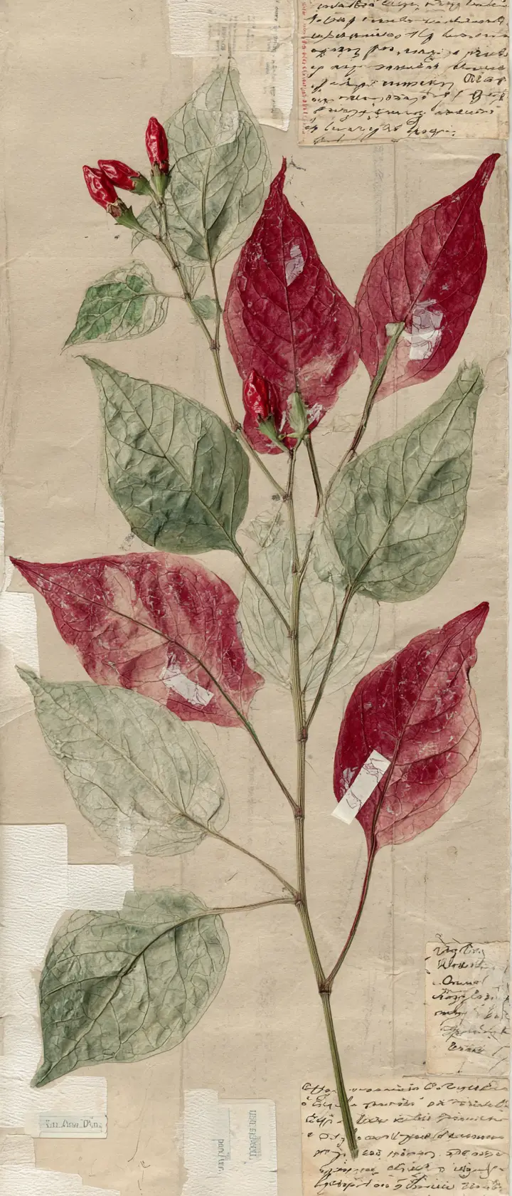 Illustration botanique de piment pressé sur papier parchemin vieilli