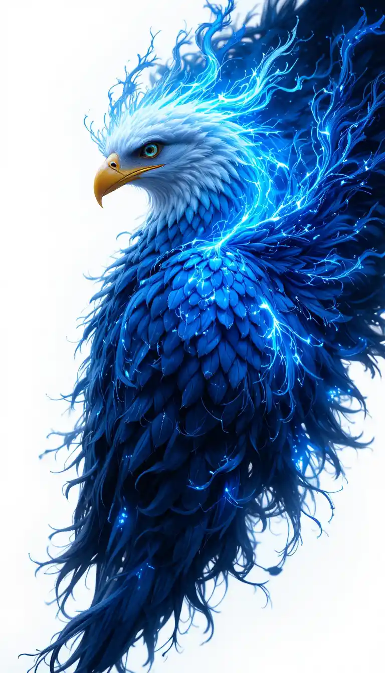 Aigle majestueux d’énergie bleue à tête blanche rayonnante