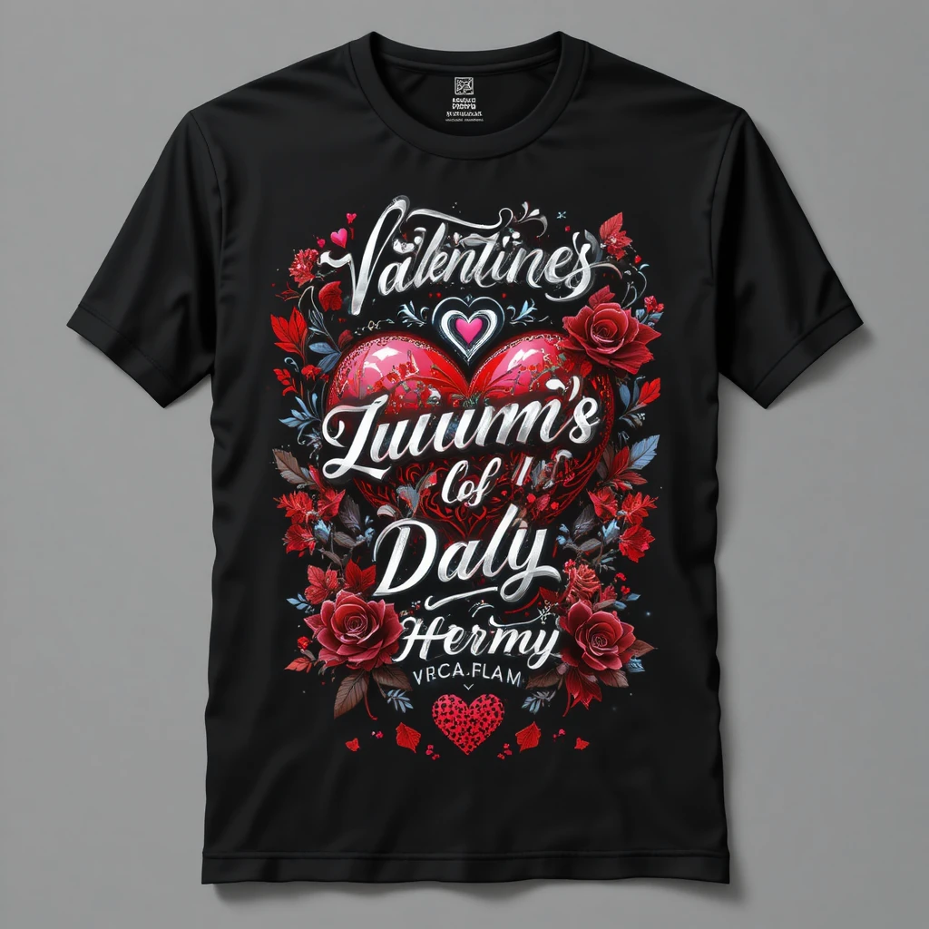 Design romantique de t-shirt en graphique vectoriel sur fond noir