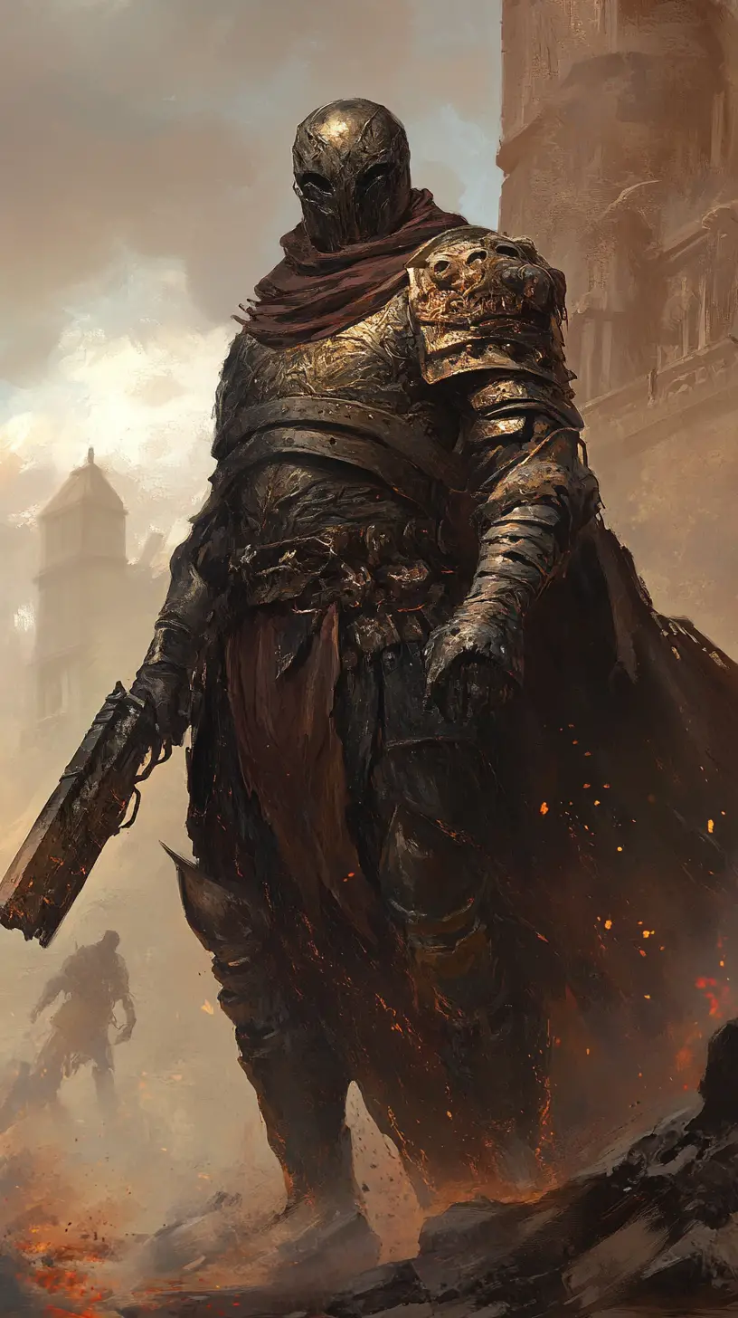 Demonic warlord standing in a raging infernal sandstorm