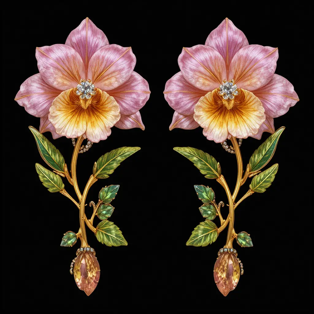 Gold floral earrings with pink topaz and citrine gems
