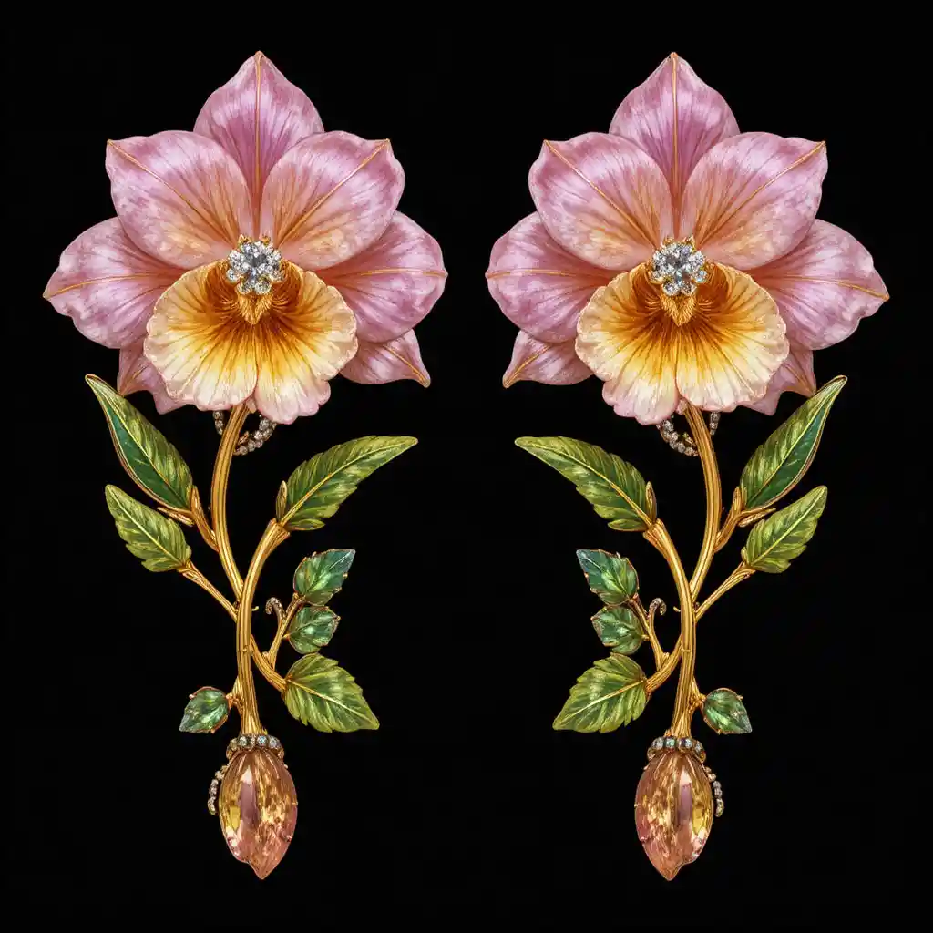 Goldene florale Ohrringe mit Pinktopas- und Citrin-Edelsteinen