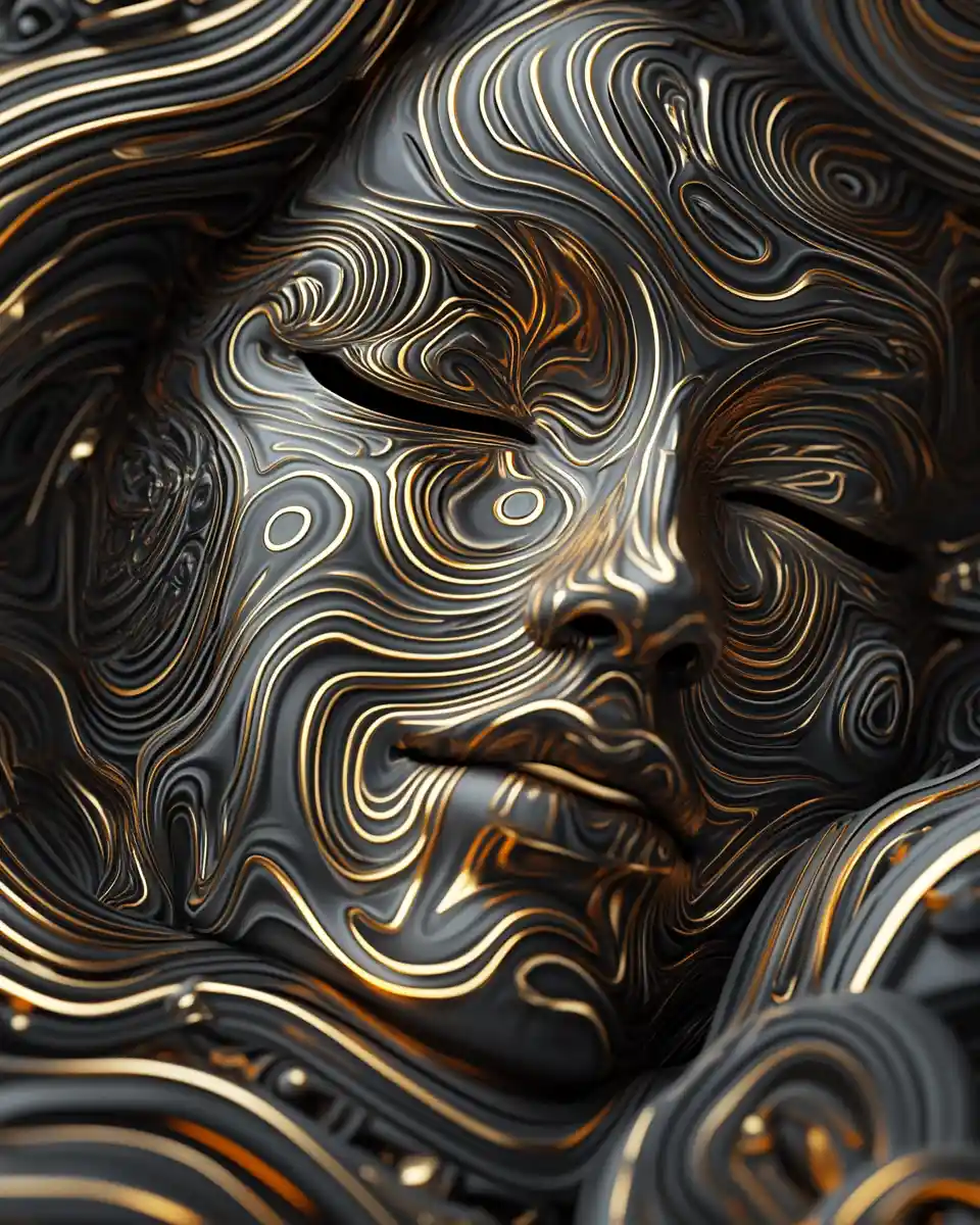 Abstract face formed by Japanese style patterned background