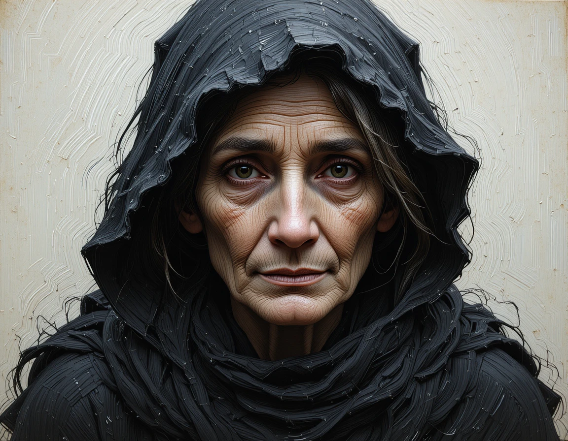 Hageres alte Bauersfrau mit tiefen Falten um ihr Kinn