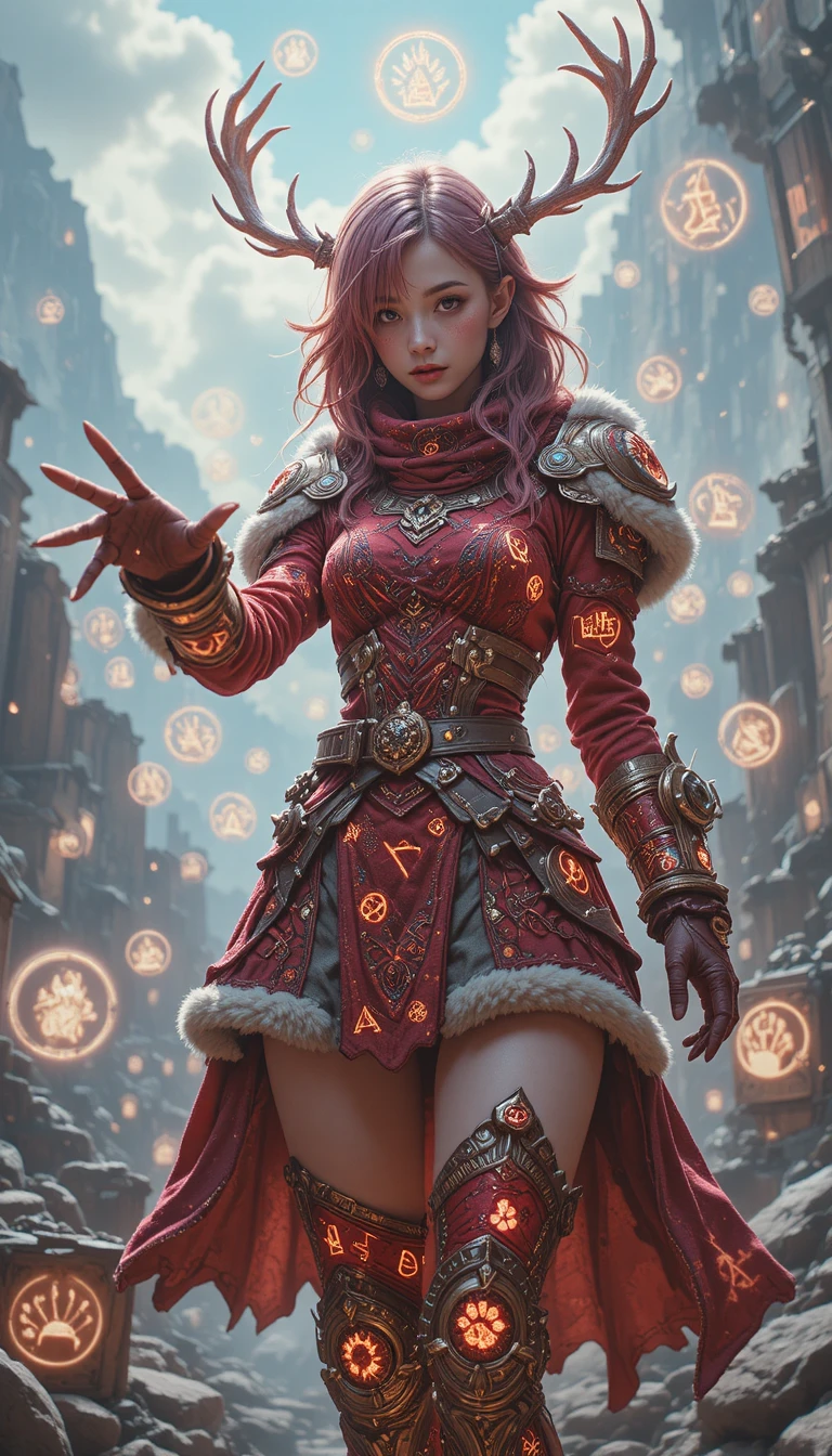 發光符文與馴鹿角的動漫魔法少女