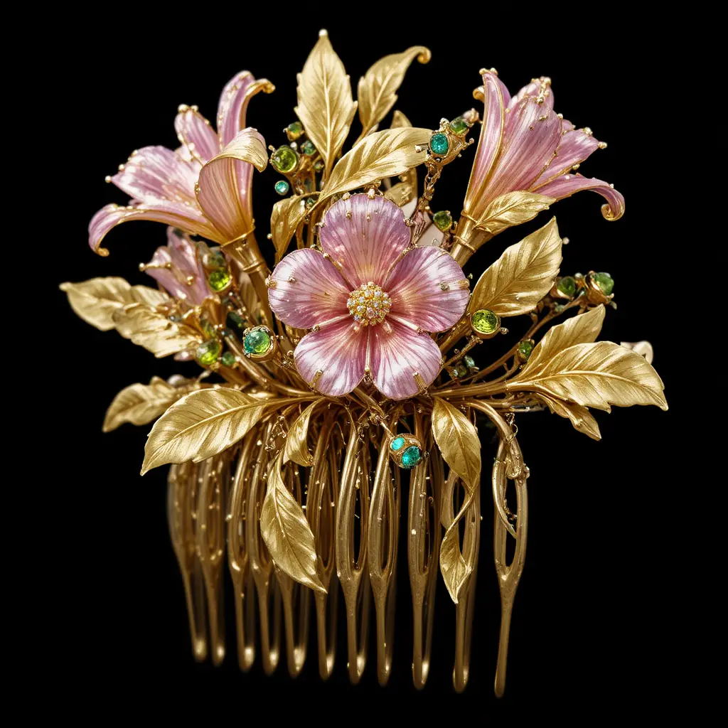 Prunkvoller goldener Haarkamm mit Edelstein-Freesienblütendesign