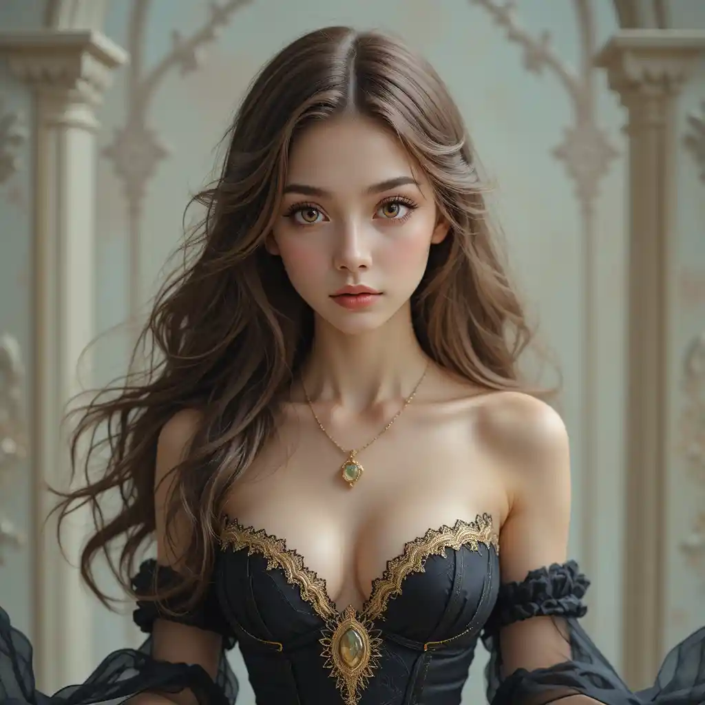 Fantasy portrait of a young woman in an elegant dark dress