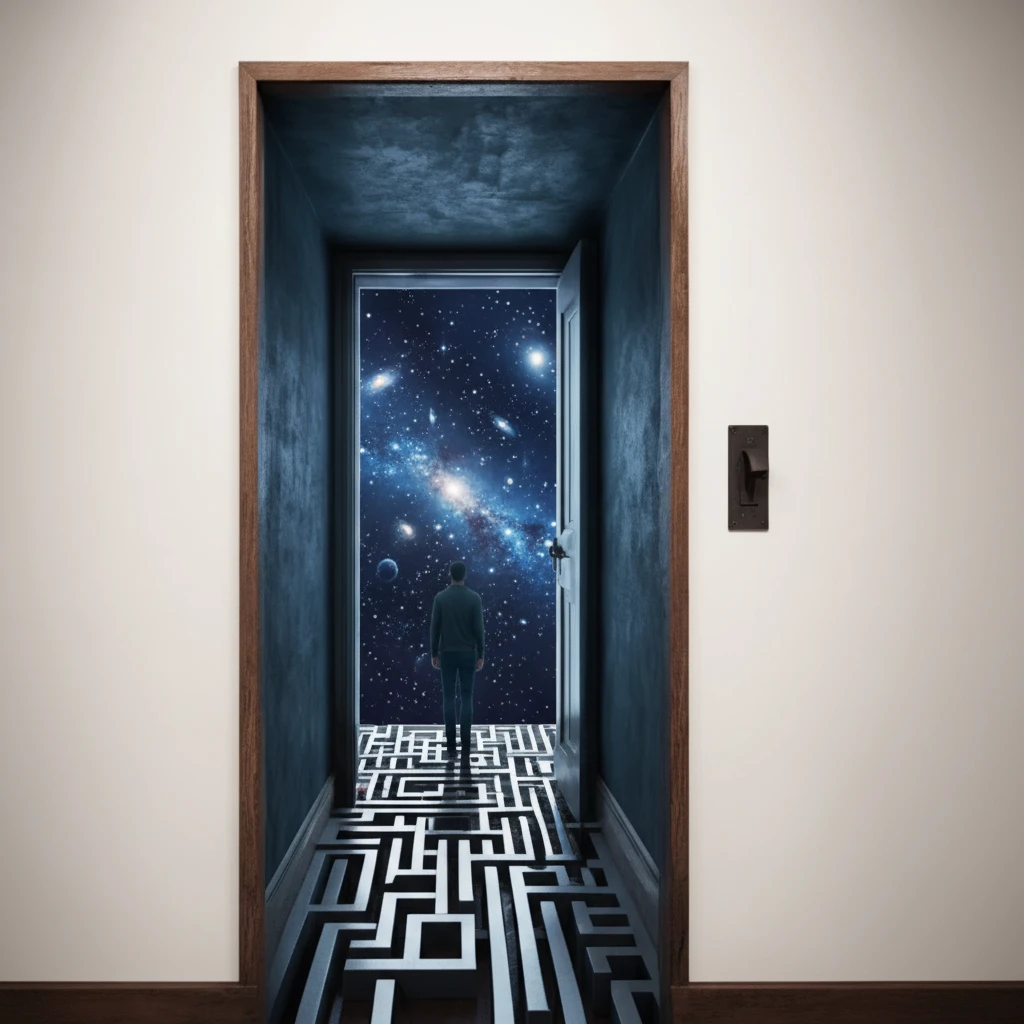 Petite âme face à de multiples chemins vers les étoiles lointaines de la galaxie