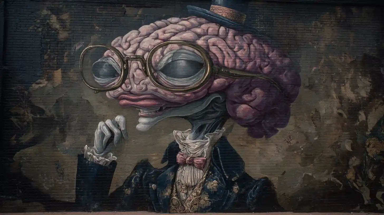 Walking brain gentleman in a dark old London alley
