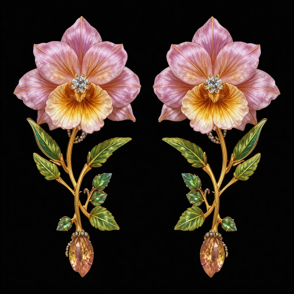 Brincos florais de ouro com gemas de topázio rosa e citrino