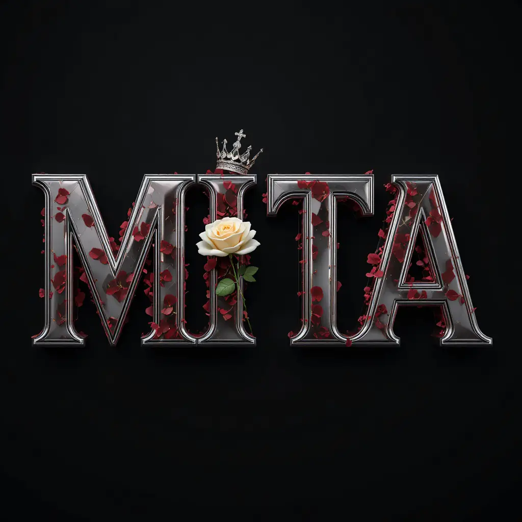 Luxurious 3D silver name design with roses and crown