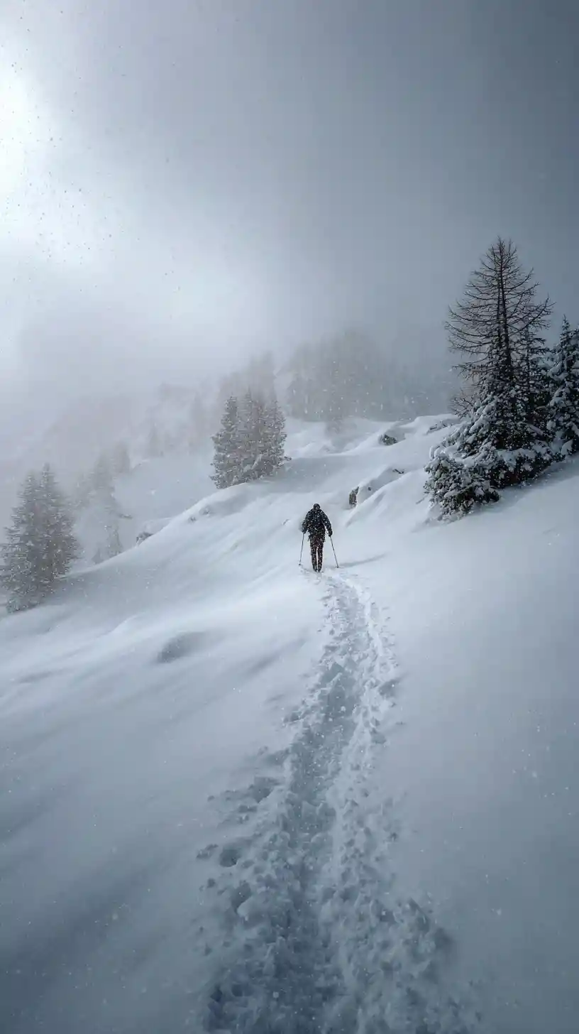 Pegadas marcando uma caminhada silenciosa na neve fresca