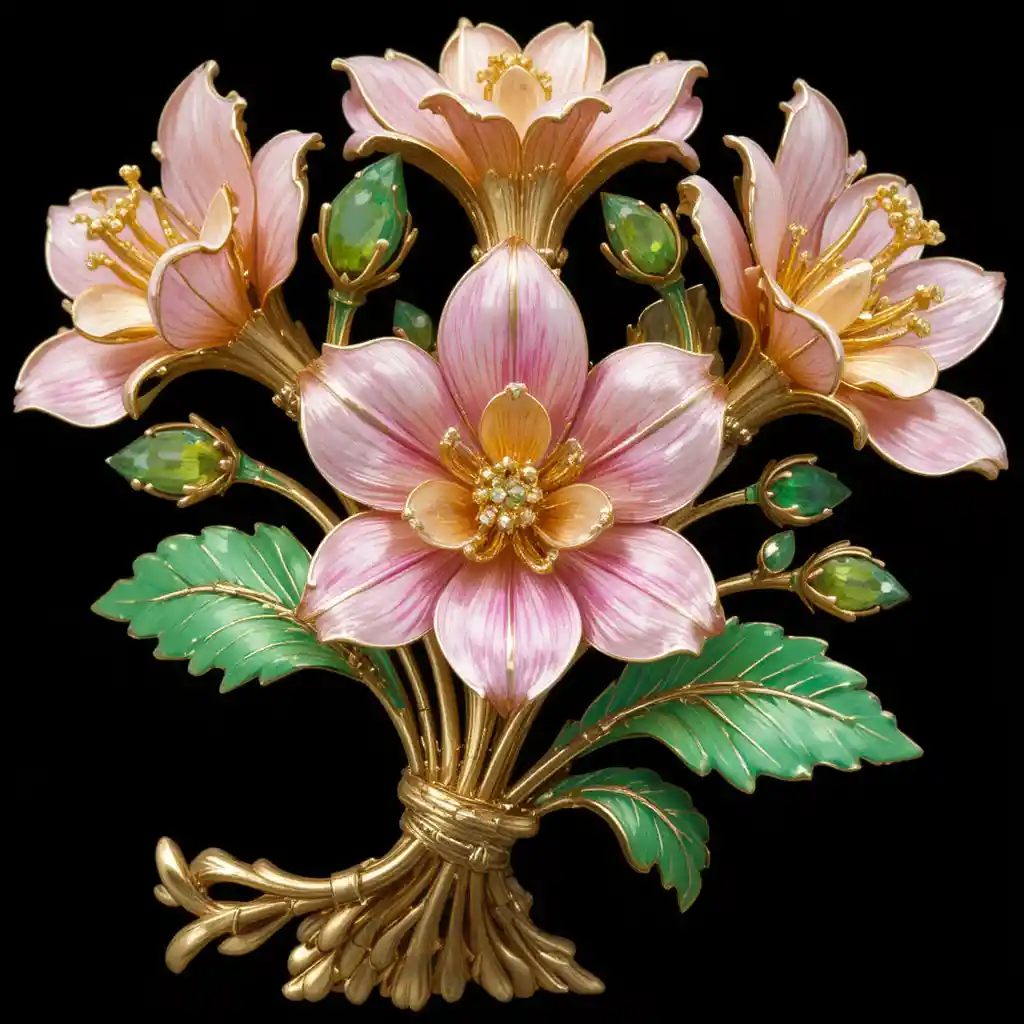 Goldene Blumenbrosche mit Pinktopas- und Citrin-Edelsteinen