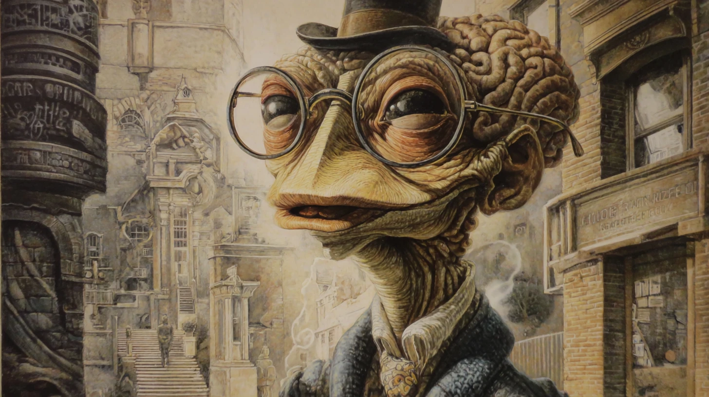 Dapper Brain Creature Strolling Old London Alley