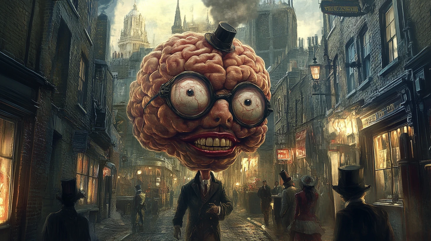 Dapper brain gentleman strolling through dark victorian london