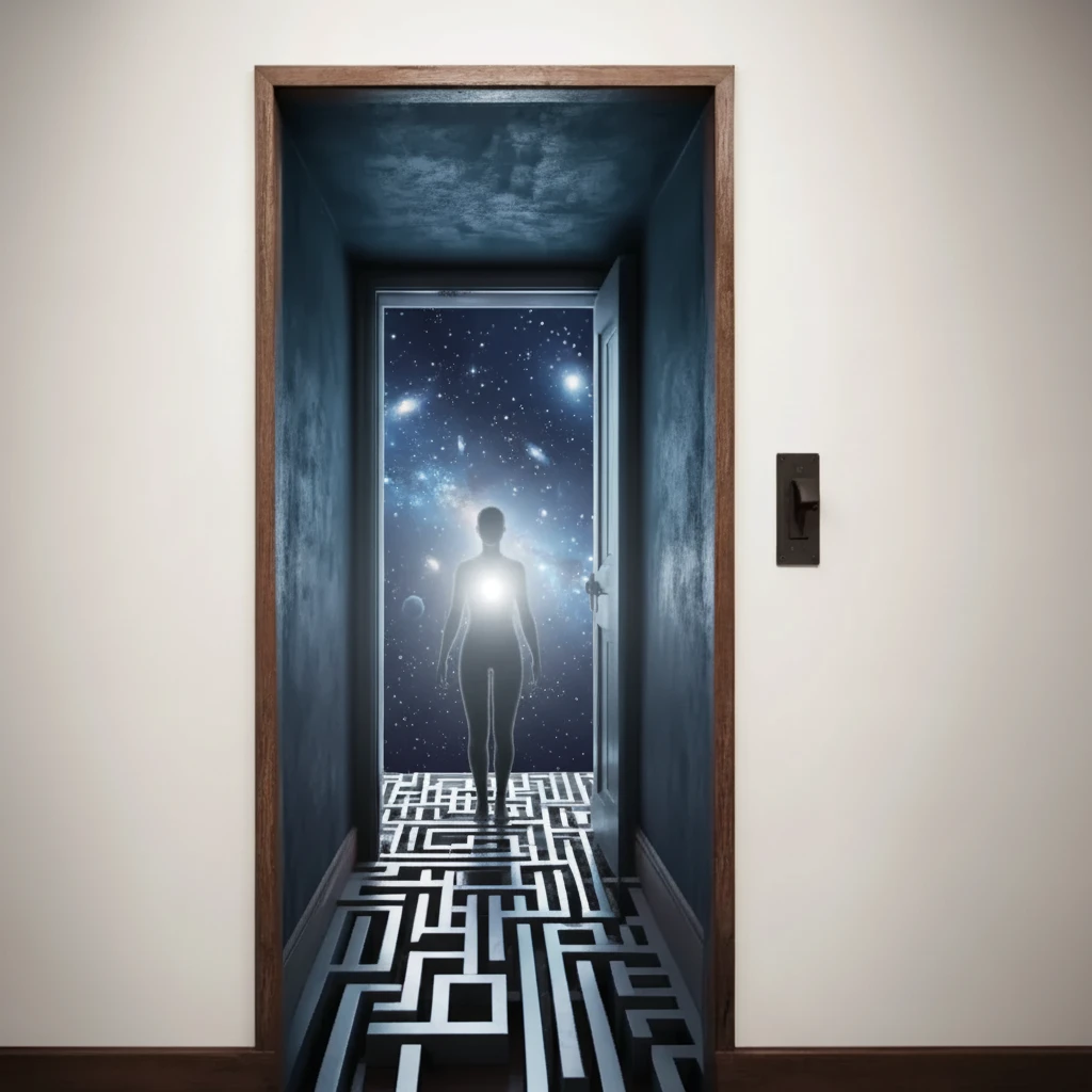 Luminous spirit shadow radiating a beam of cosmic light