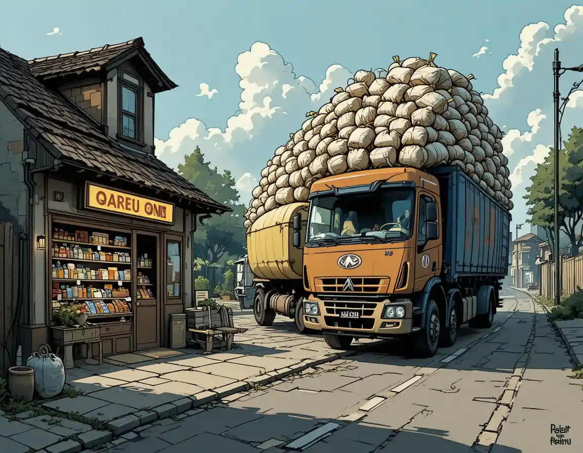 Small village grocery store beside a quiet roadside
