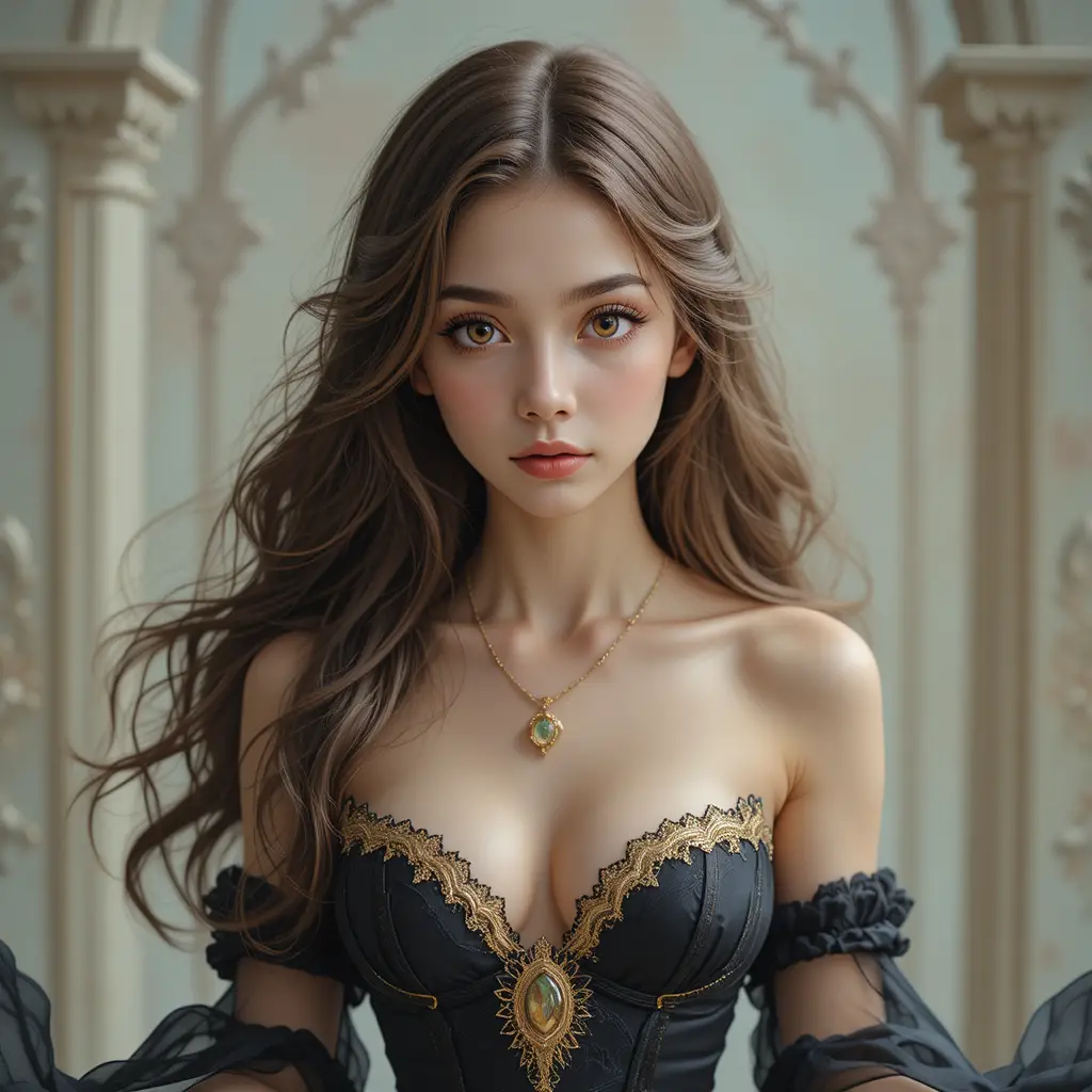 Fantasy portrait of a young woman in an elegant dark dress