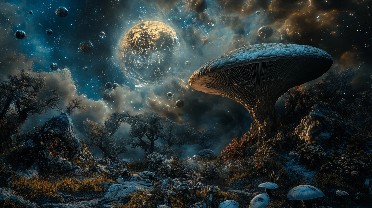 Criatura alienígena surreal em uma ilusão de fantasia sombria