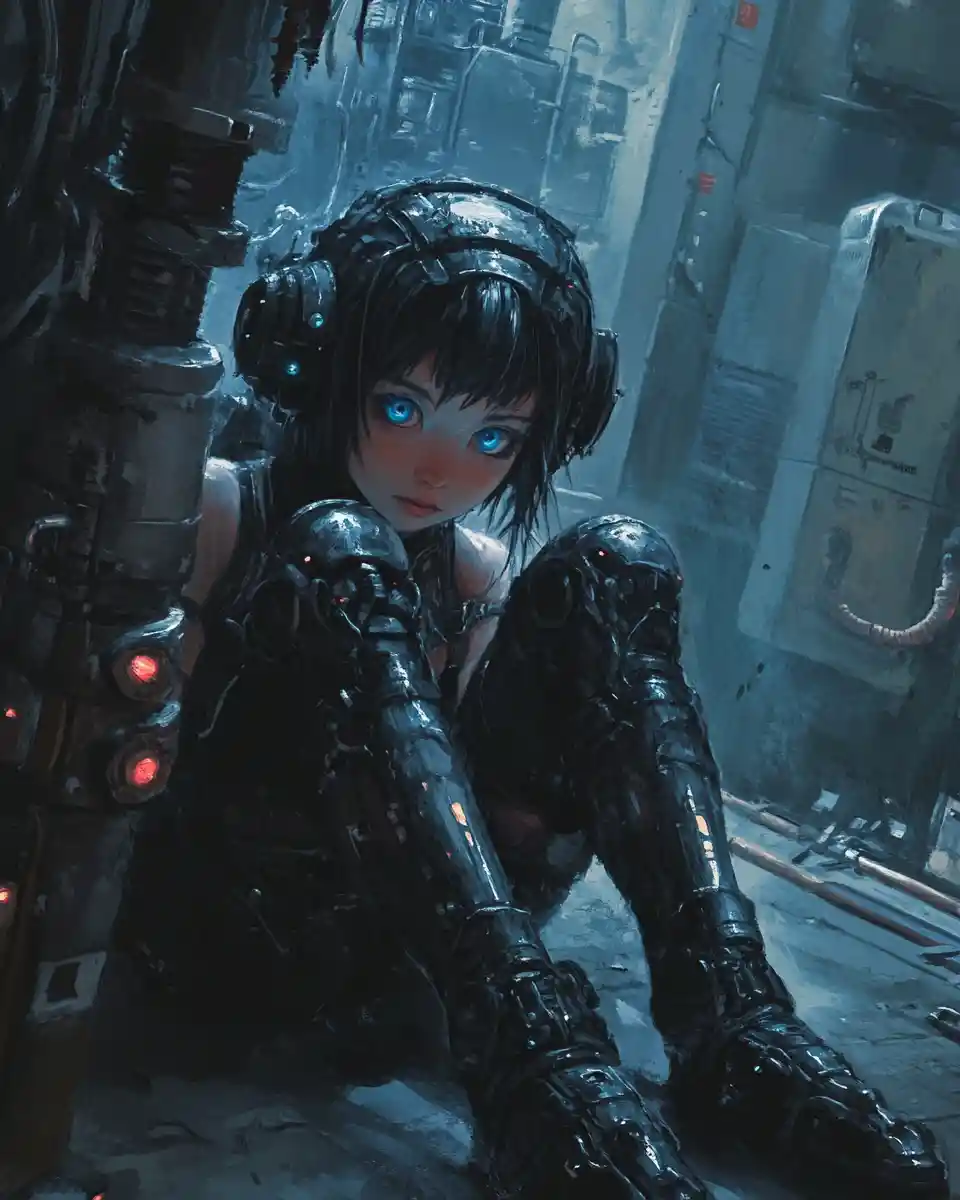 Injured anime girl hero lying on a cold laboratory floor