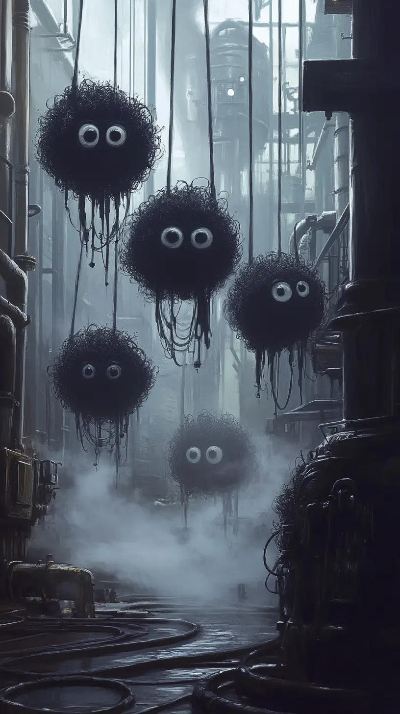 Mysterious Soot Spirits Working In A Foggy Boiler Room
