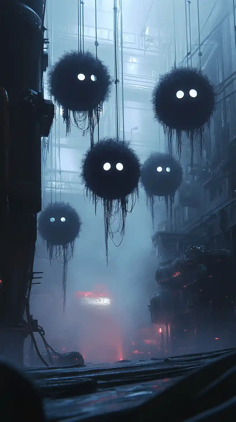 Floating Fantasy Creatures Working In A Foggy Boiler Room