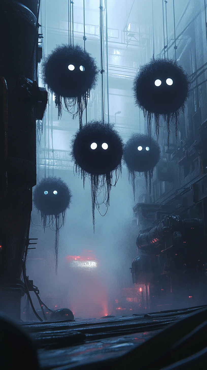 Floating Fantasy Creatures Working In A Foggy Boiler Room