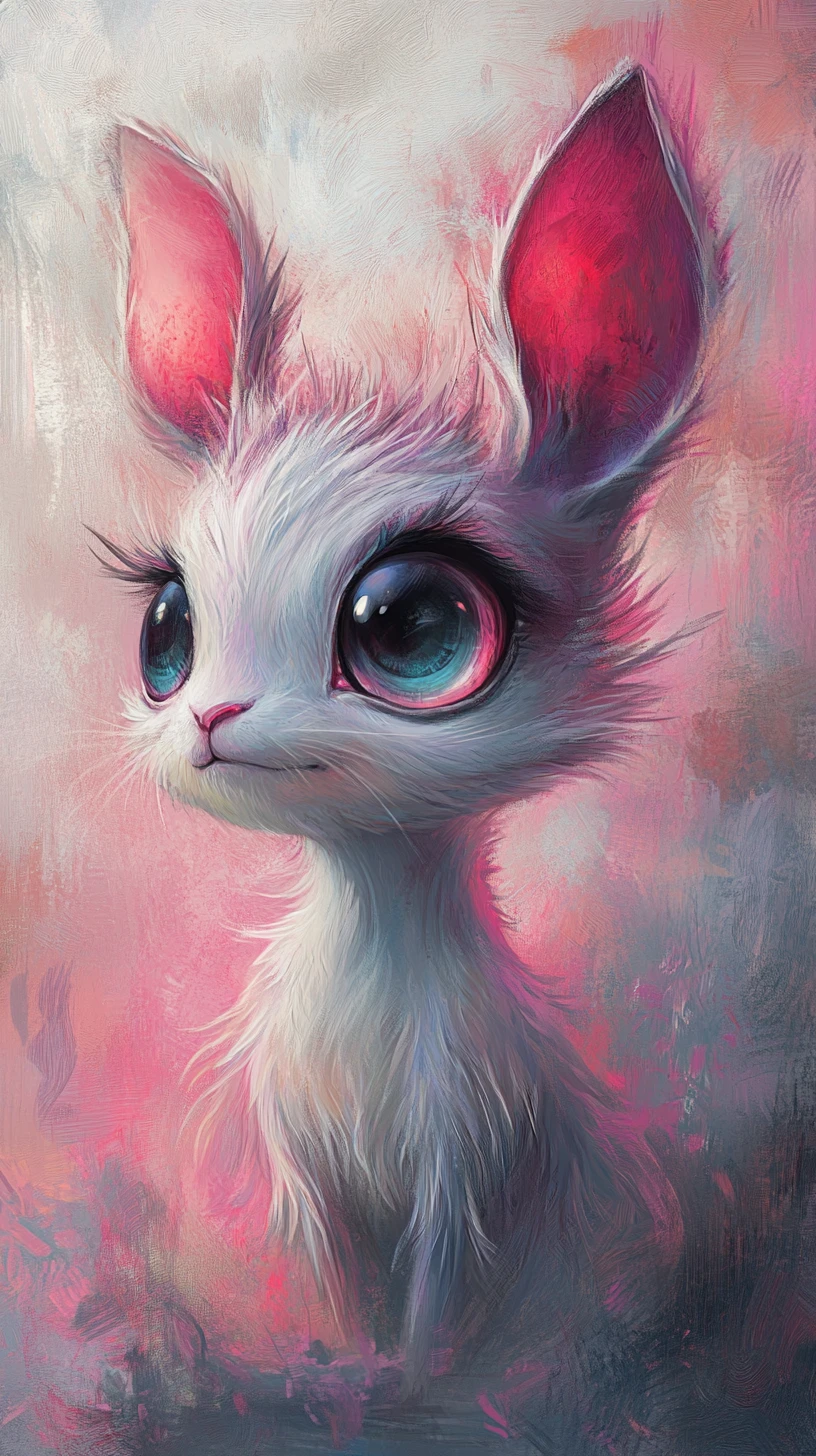 Baby animal with shimmering gradient eyes in surreal style