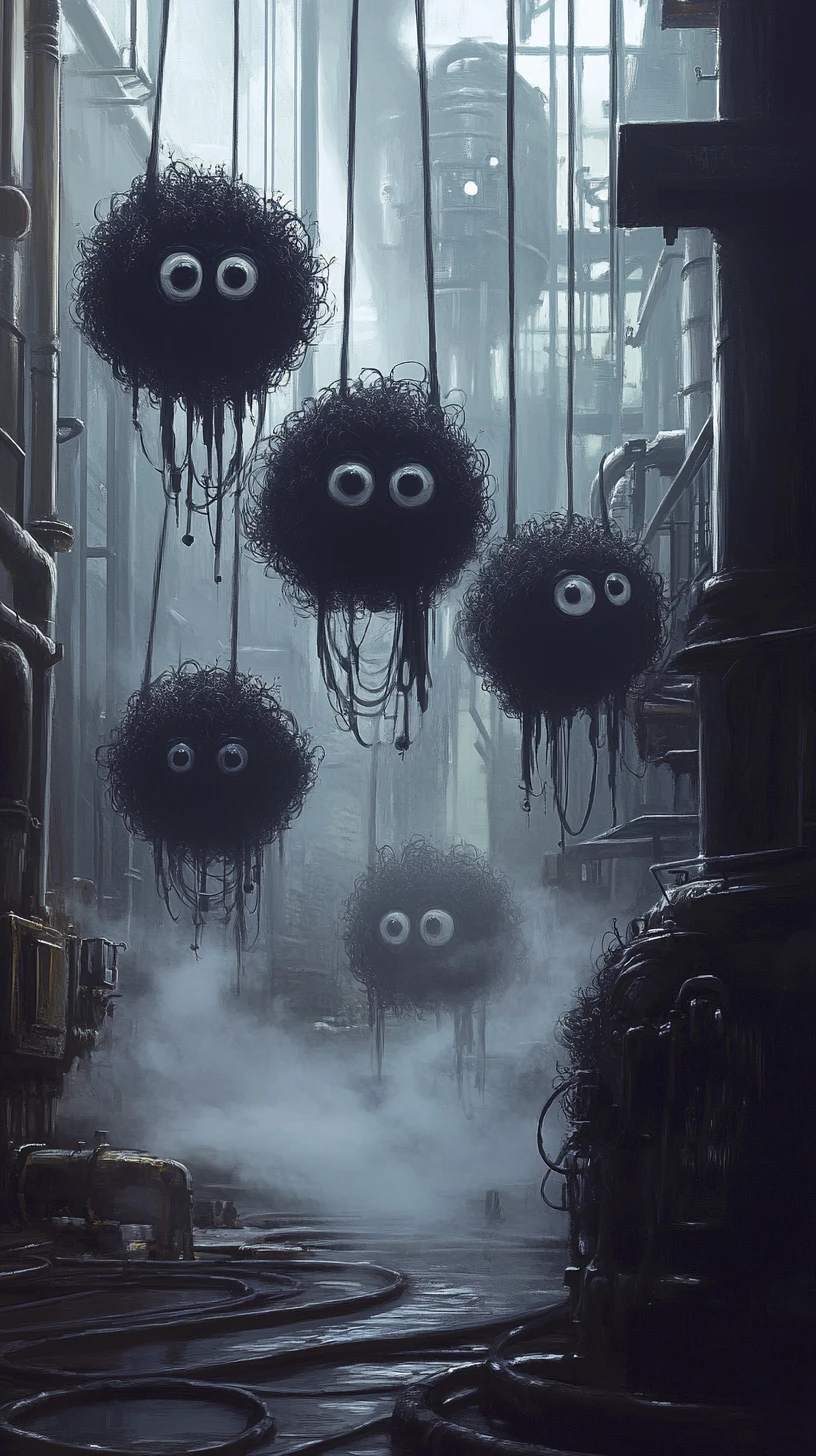 Mysterious Soot Spirits Working In A Foggy Boiler Room