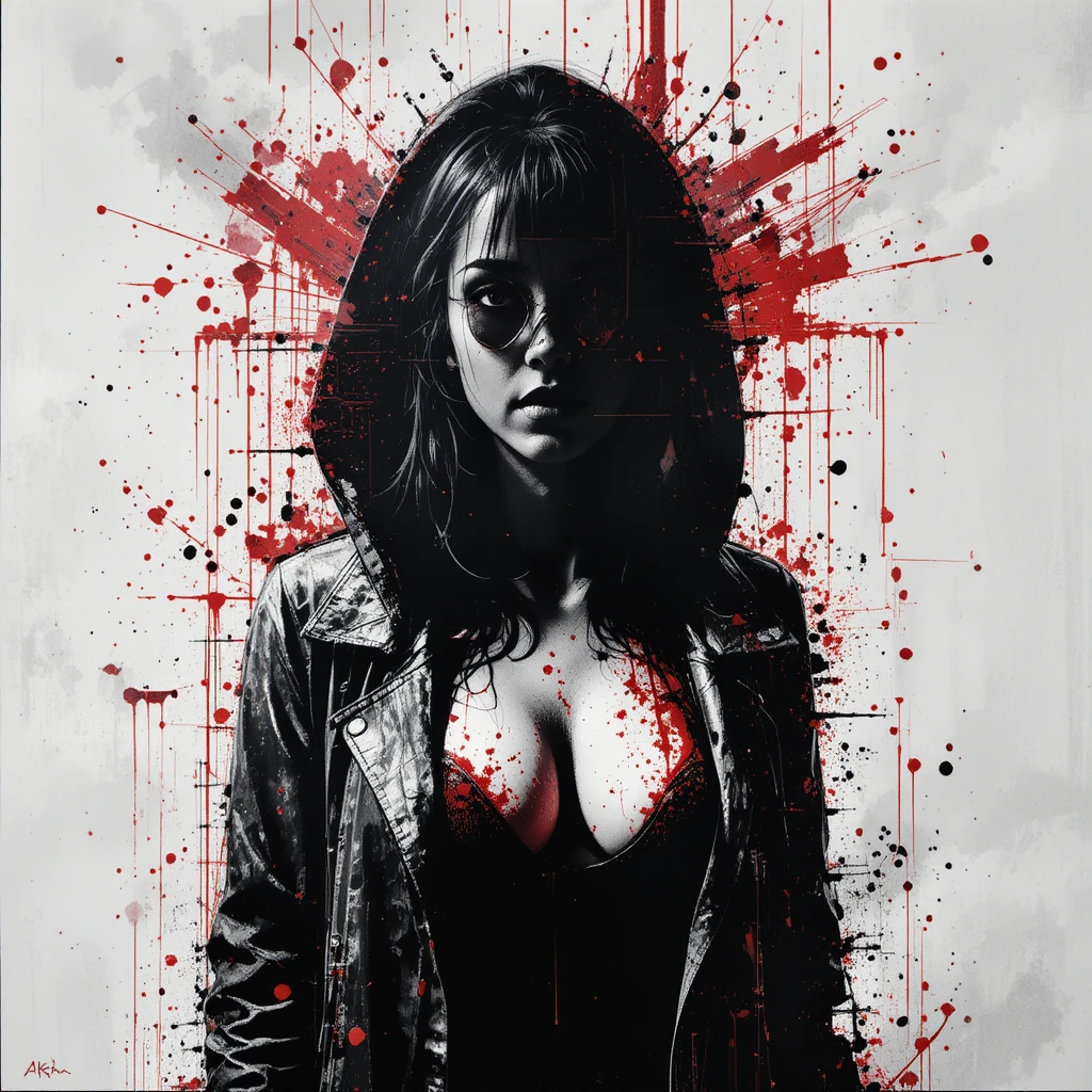 Glitch street art portrait of a hooded femme figure