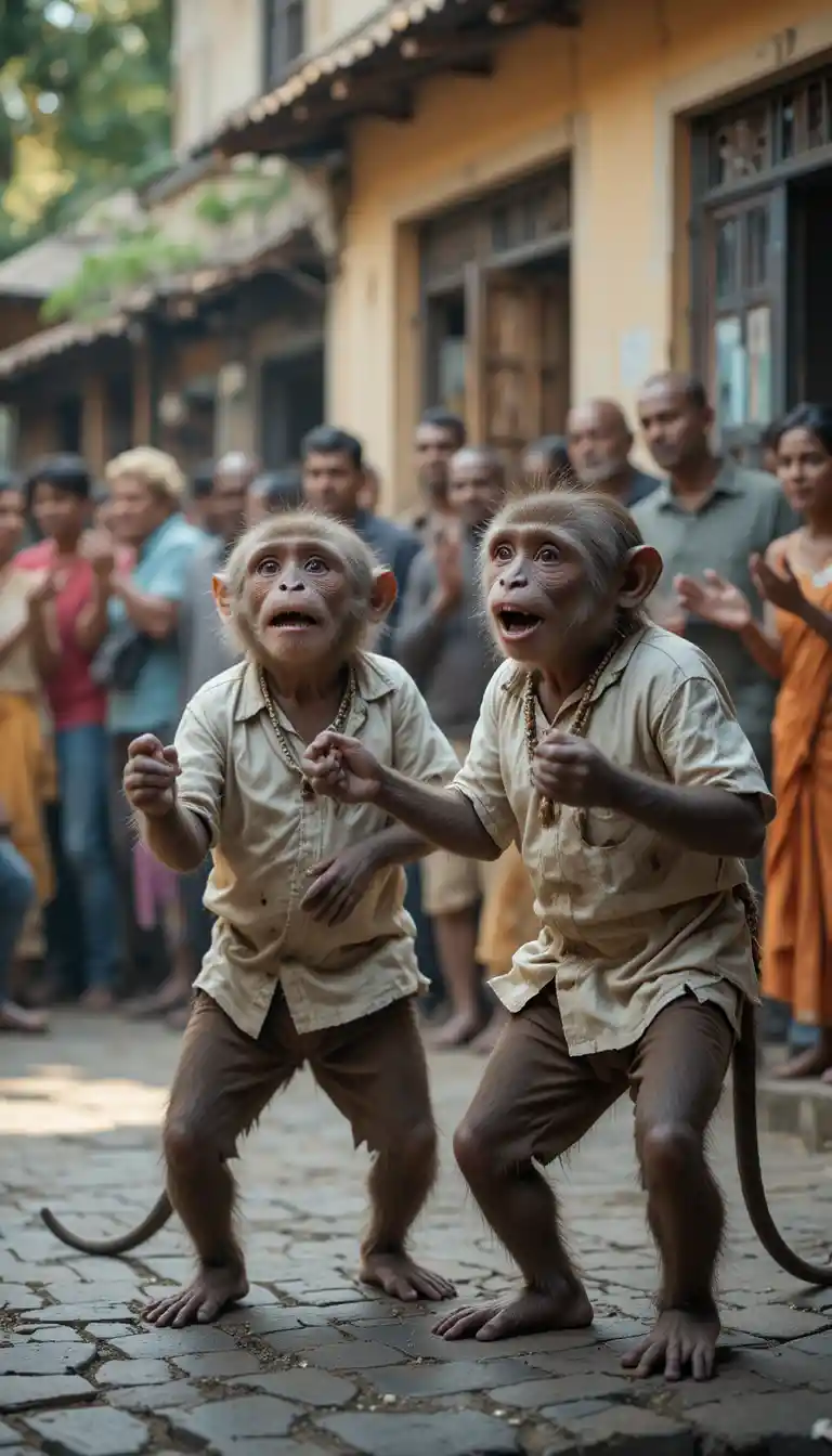 Monkeys Perform A Joyful Street Act For Clapping Crowd