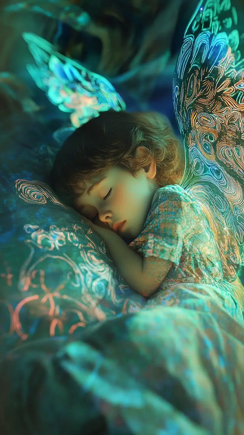 Guardian angel watching over a peacefully sleeping child