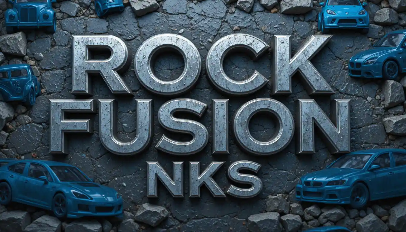 Rock fusion typography logo on stone background with cars