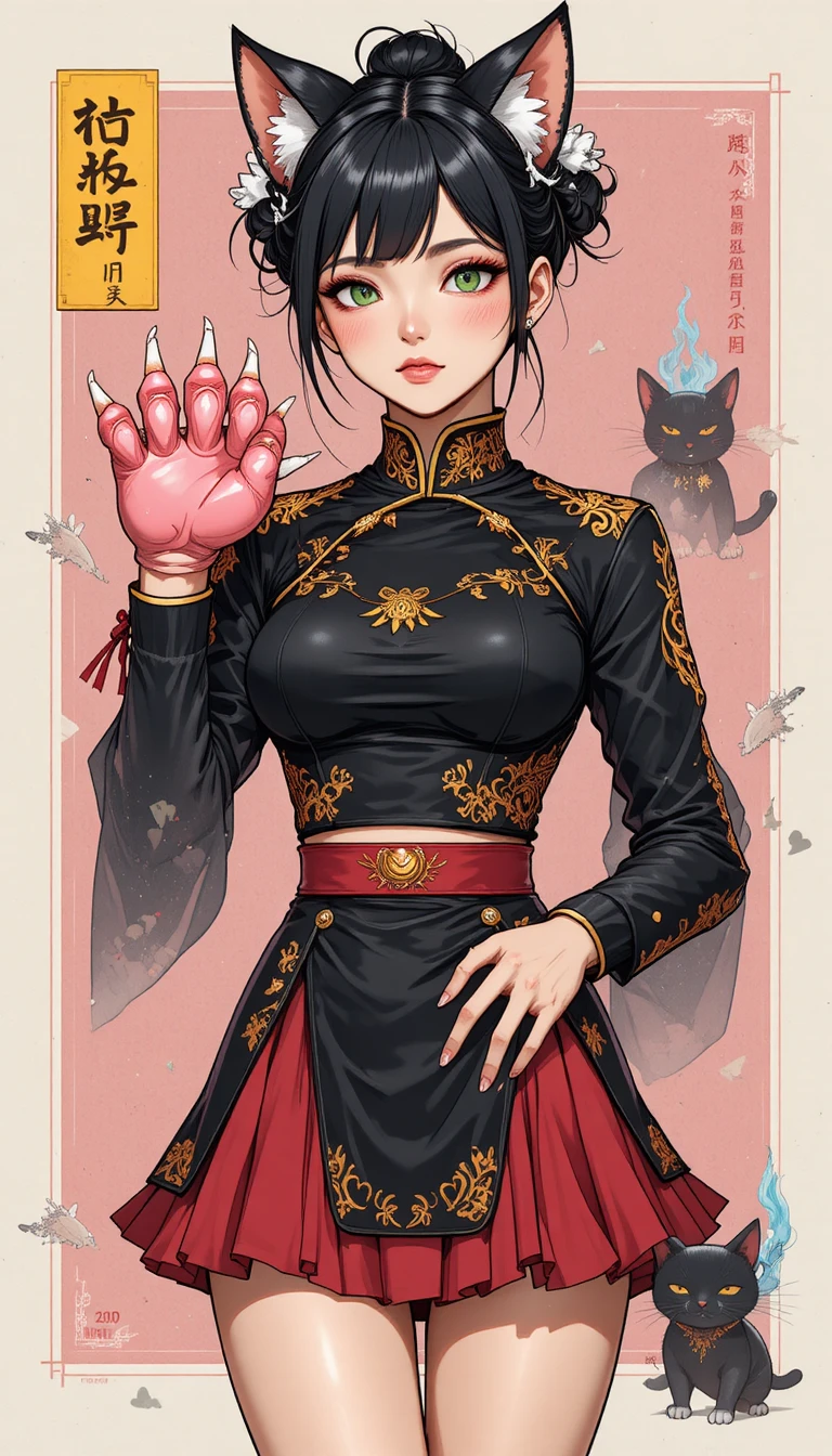 Garota-gato de anime com patas gigantes em estilo cel shading marcante