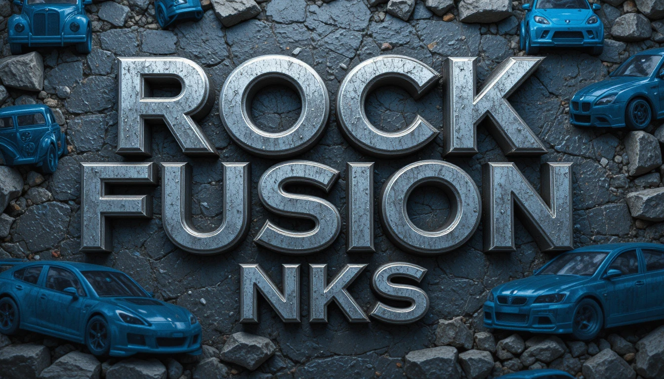 Rock fusion typography logo on stone background with cars