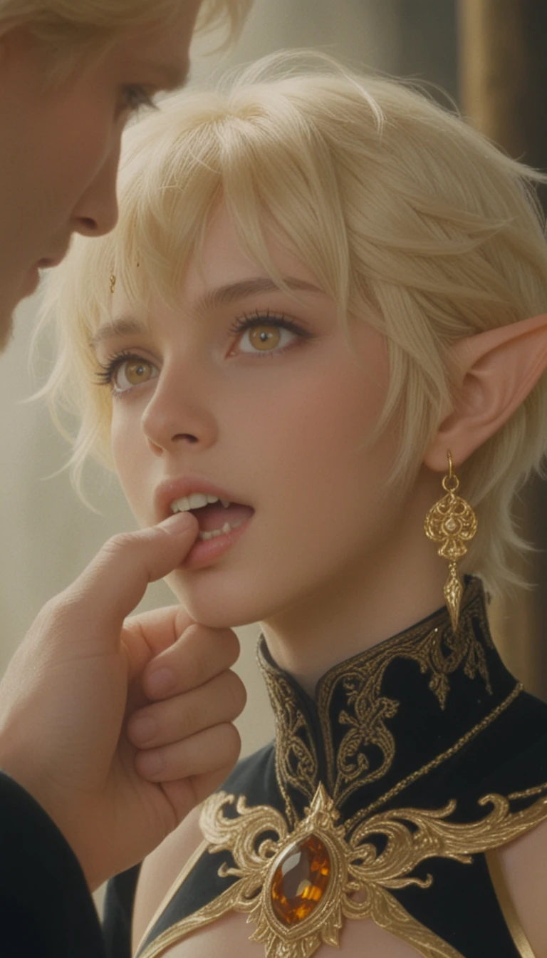Close up portrait of young elf girl with amber eyes