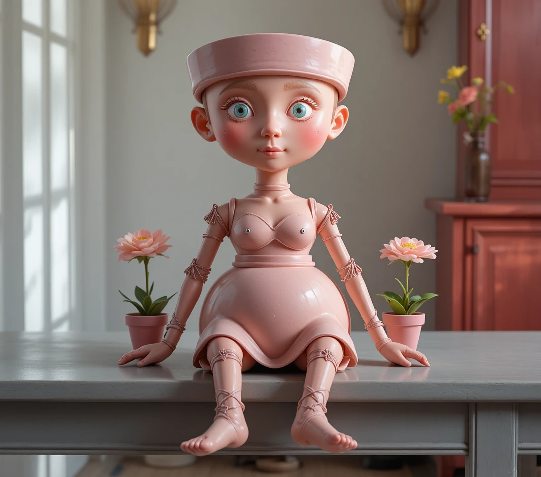 Simpatica figurina di vaso di terracotta seduta su un tavolo