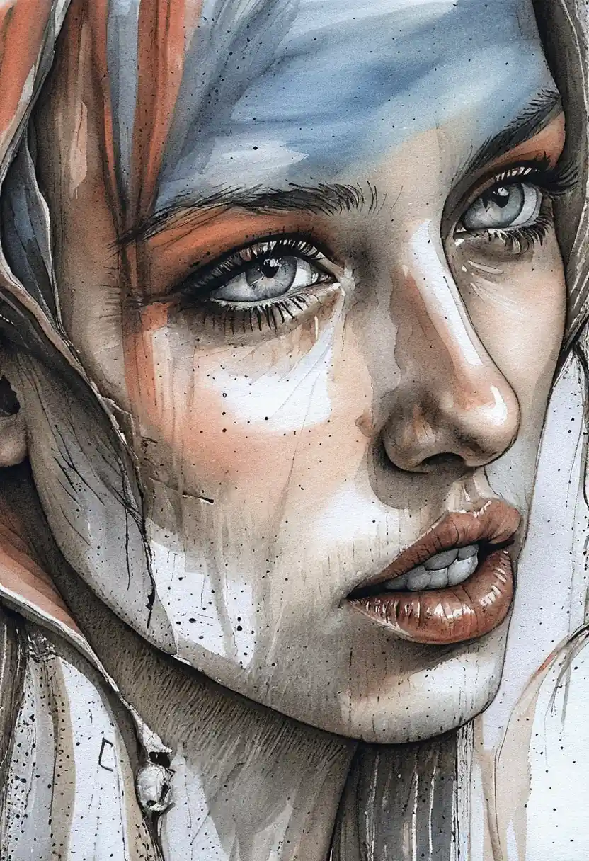 Charcoal portrait of a young woman on gray toned paper