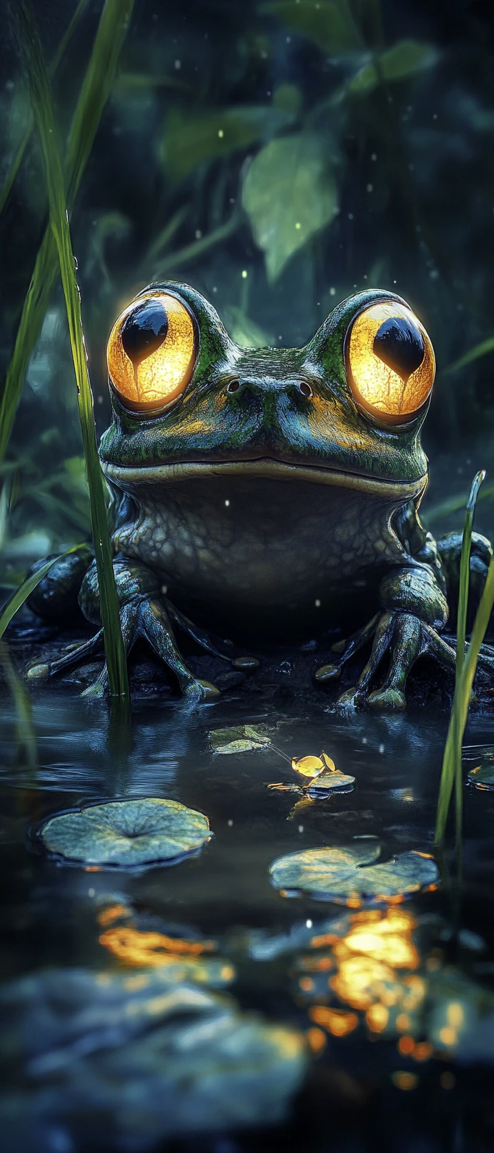 Sapo místico em um lago encantado ao luar