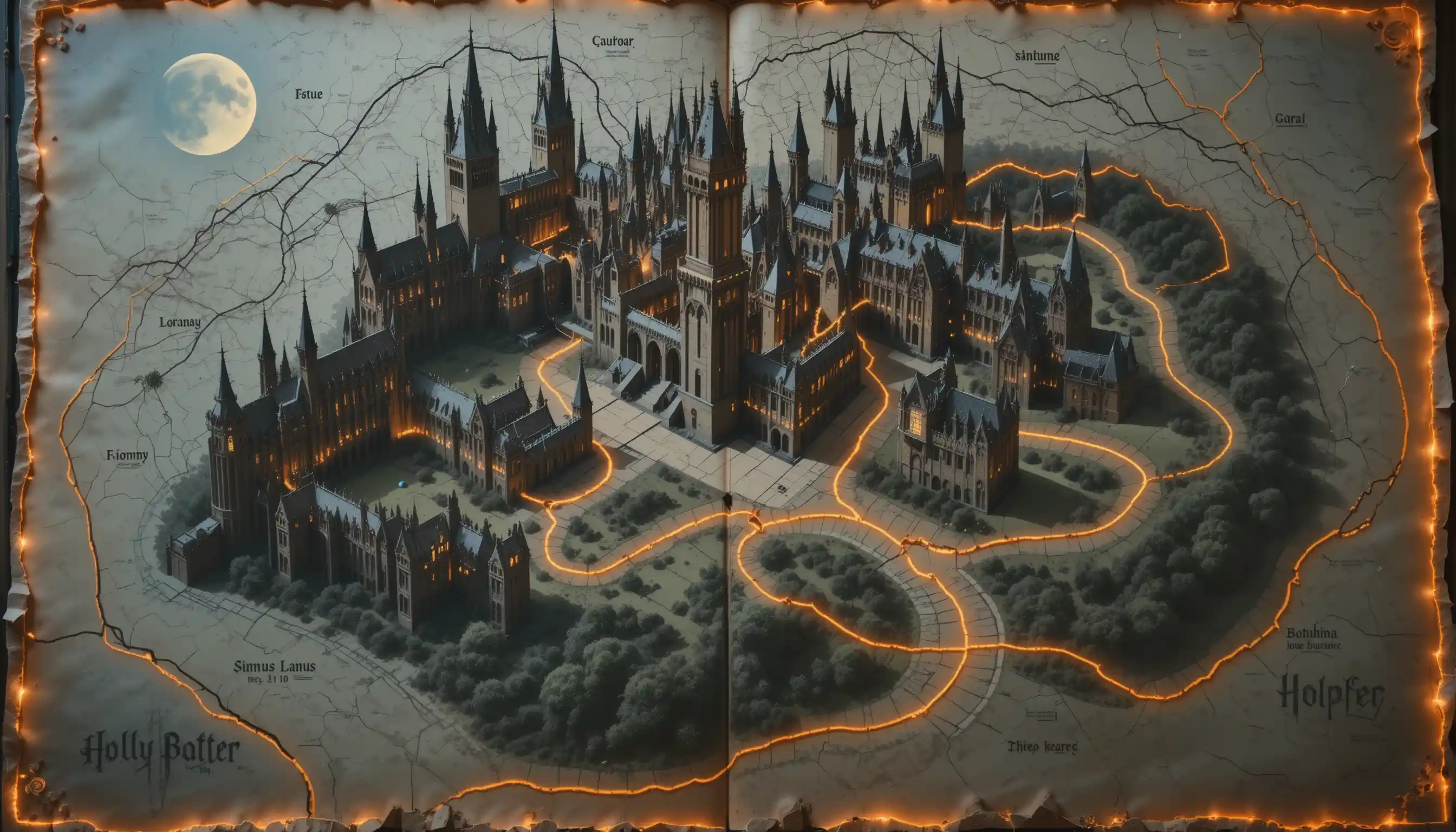 Mappa Incantata al Chiar di Luna del Magico Campus di Hogwarts