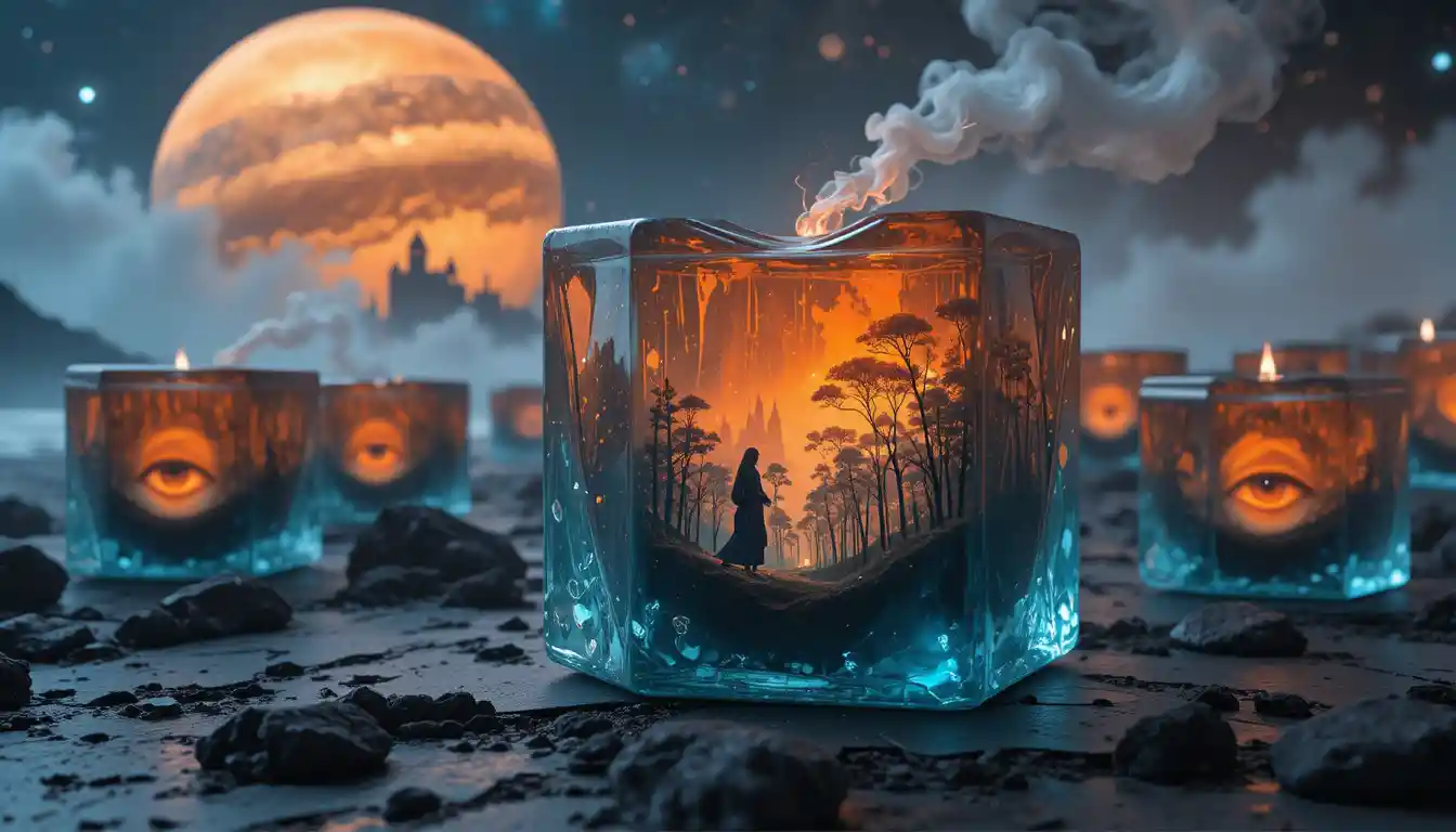 Vela cósmica surreal con galaxia y paisaje alienígena