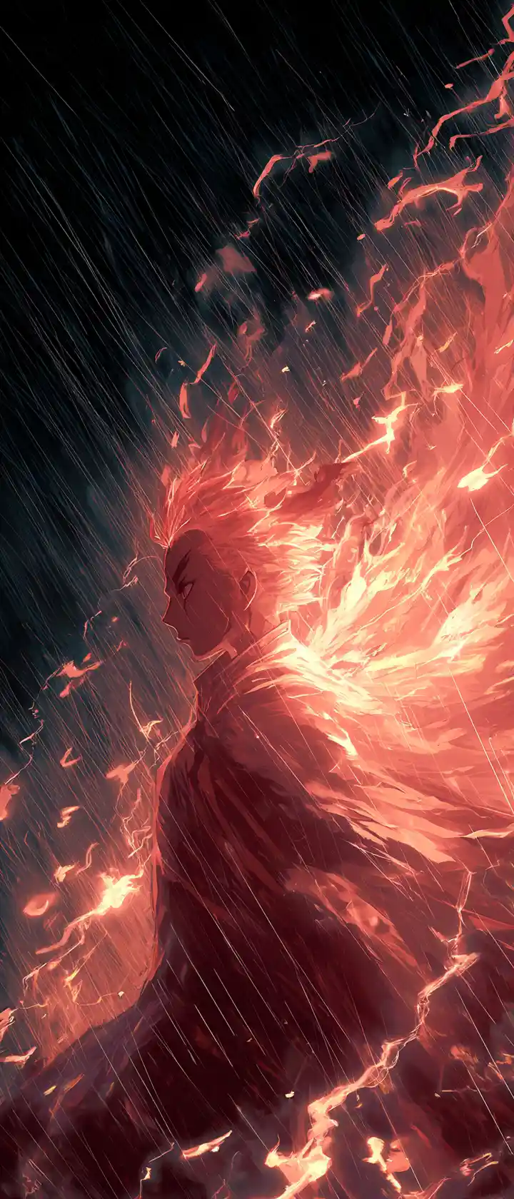 Phoenix Rising From Ashes In A Stormy Fantasy Sky
