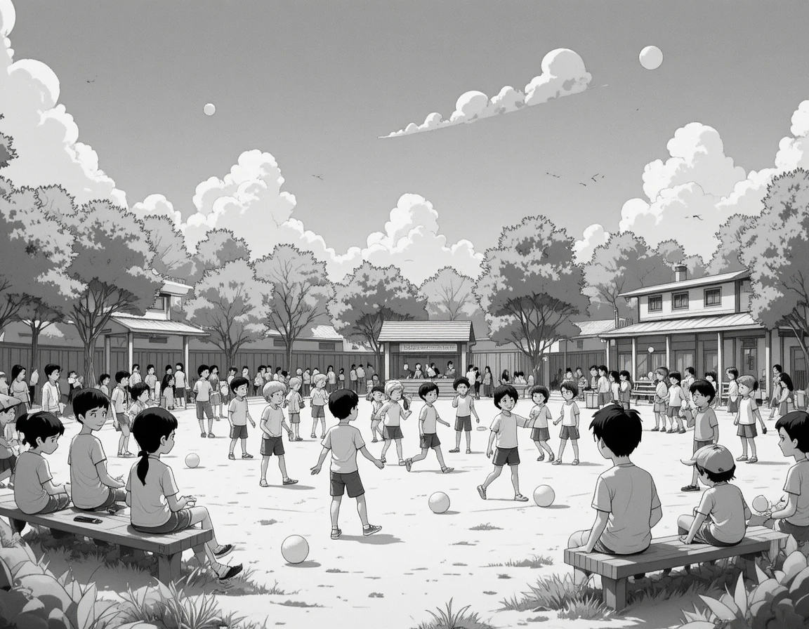 俯瞰視角的遊樂場景，小朋友一起玩耍