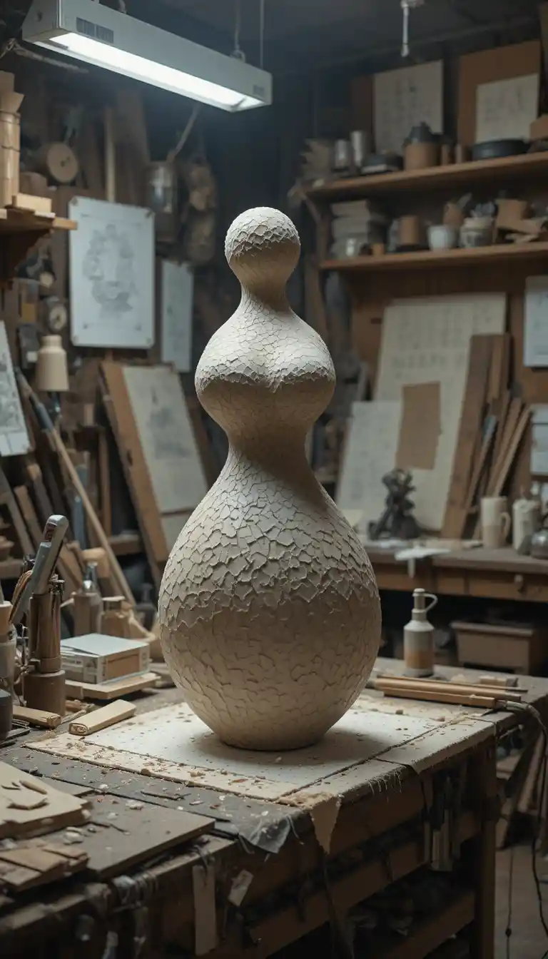 Sculptor hands shaping a delicate clay form in warm light