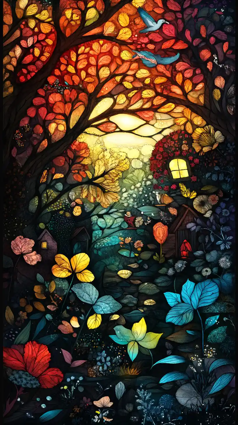 Whimsical children exploring a tiny fantasy forest world