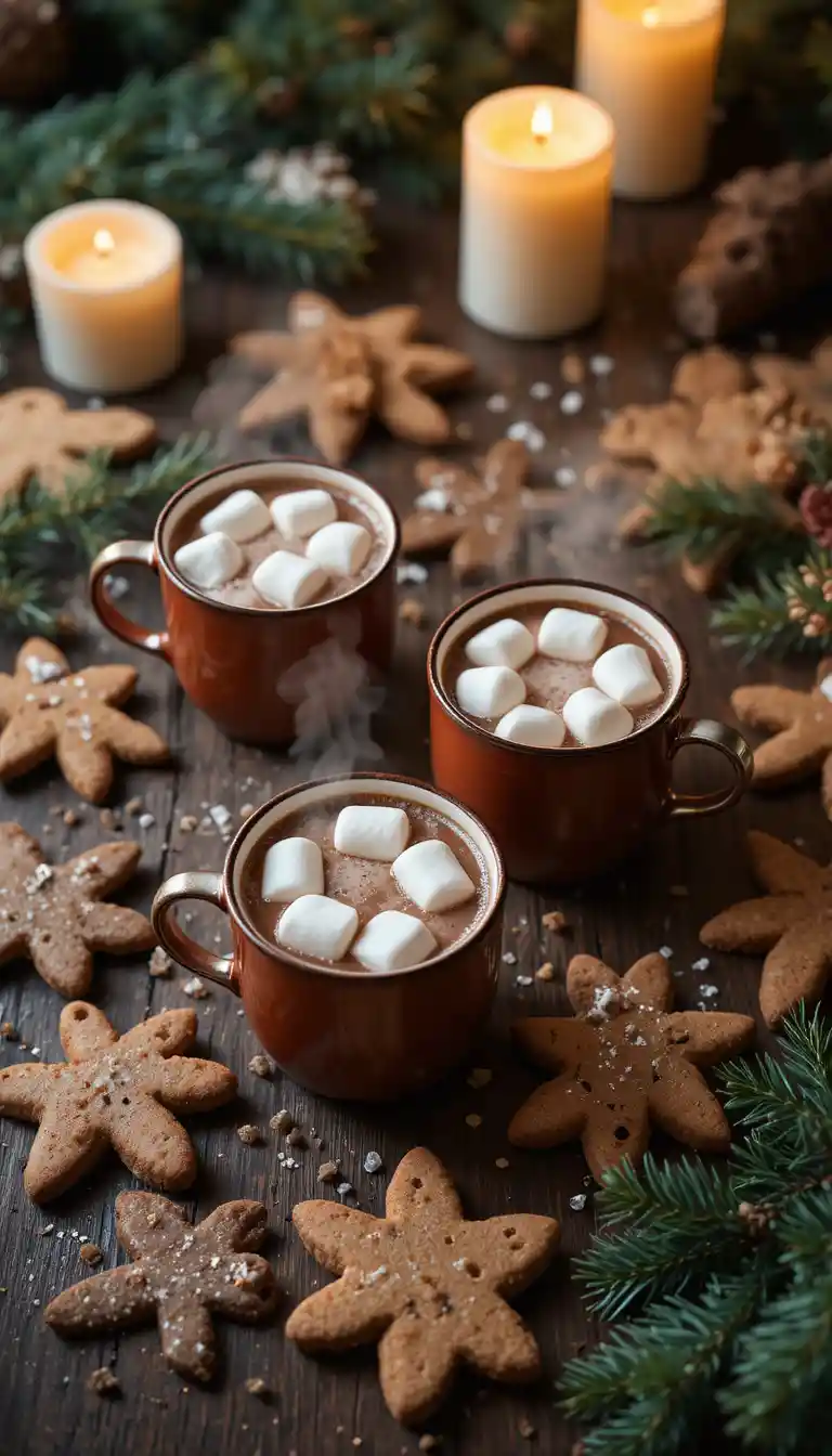 Table rustique avec biscuits pain d’épices et chocolat chaud
